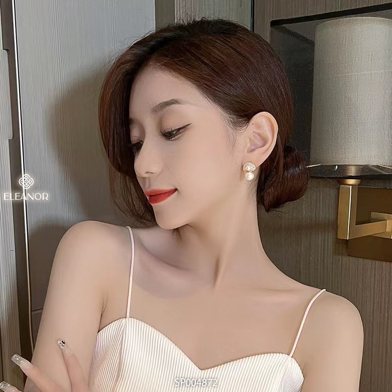 Bông tai nữ chuôi bạc 925 Eleanor Accessories ngọc trai nhân tạo đính đá vòng tròn phụ kiện trang sức 4872