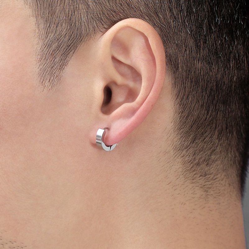 Bông tai phẳng xỏ trung tính nam nữ unisex đơn chiếc thép mạ kim loại không gỉ