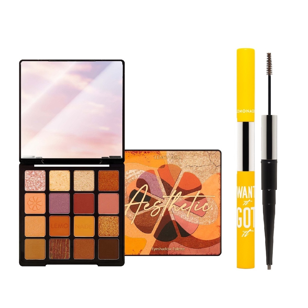 Combo Lemonade Bảng phấn mắt Aesthetic Eyeshadow Palette 20.8g và Chì kẻ mày 2 đầu Want It Got It 2.75g