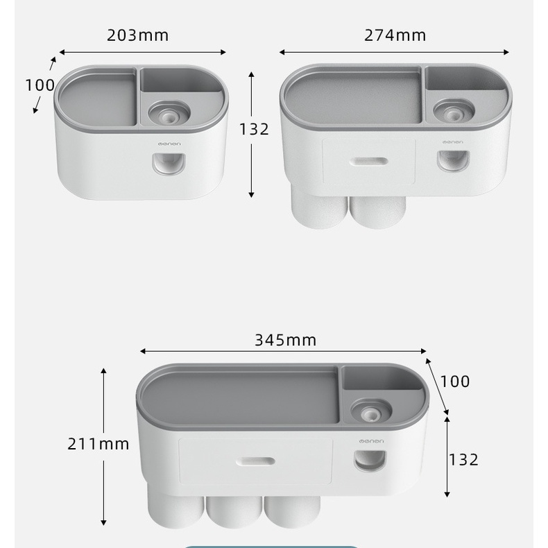 Bộ Nhả Kem Đánh Răng Tự Động - Kệ Treo Bàn Chải Dán Tường Kèm Cốc Hút Nam Châm，Không đấm và không làm hỏng tường