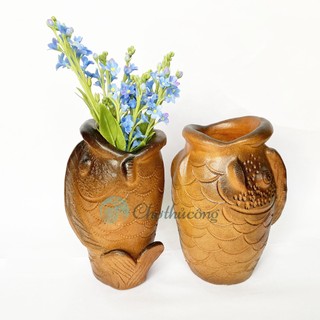 Bình gốm cắm hoa decor cá chép , lọ hoa chậu đất nung thủ công Gốm Chăm Bàu Trúc trang trí handmade terracotta