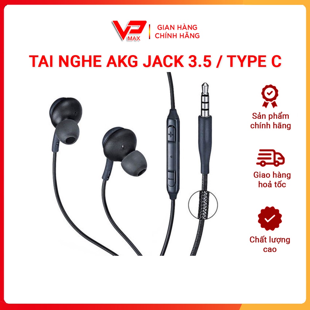 Tai Nghe Samsung AKG Jack 3.5, Type C có micro, nút tăng giảm âm lượng, tai nghe nhét tai dây chống rối - VPMAX