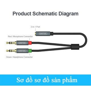 Cáp gộp jack 3.5mm 2 đầu dương vào 1 đầu 3.5mm âm unitek y-c957abk