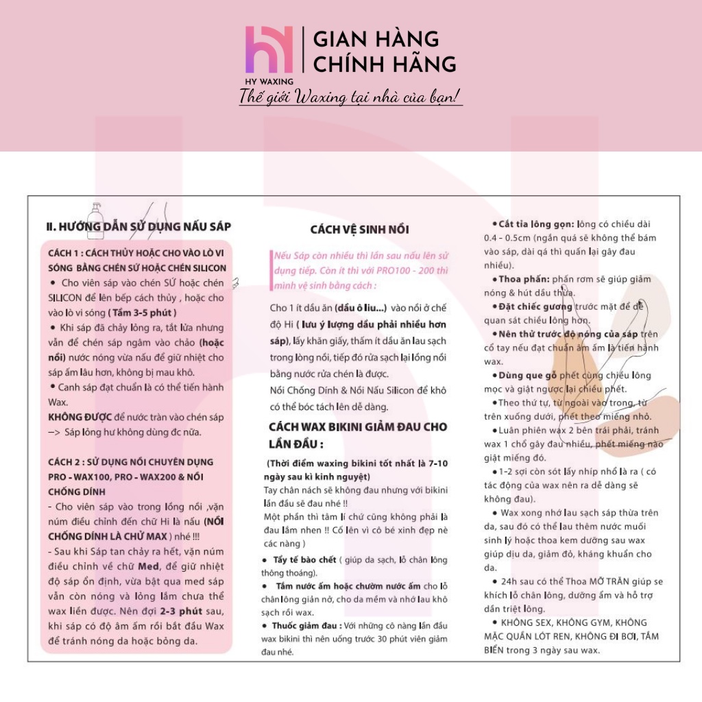 [CHE TÊN] Combo Nồi Nấu Sáp Chống Dính Thế Hệ Mới HY WAXING + 100gr Sáp Hồng Cao Cấp Tặng 5 Que