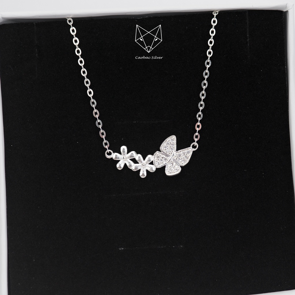 Dây Chuyền Bạc Ta Cao Cấp CaoBac Silver Hoạ Tiết Hai Hoa Cánh Buom Đơn Giản Mới Lạ, Dễ Thương Làm Quà Tặng Bạn Gái