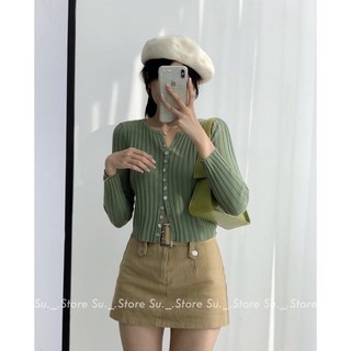 Áo len gân dài tay khuy dọc Basic hàng QC
