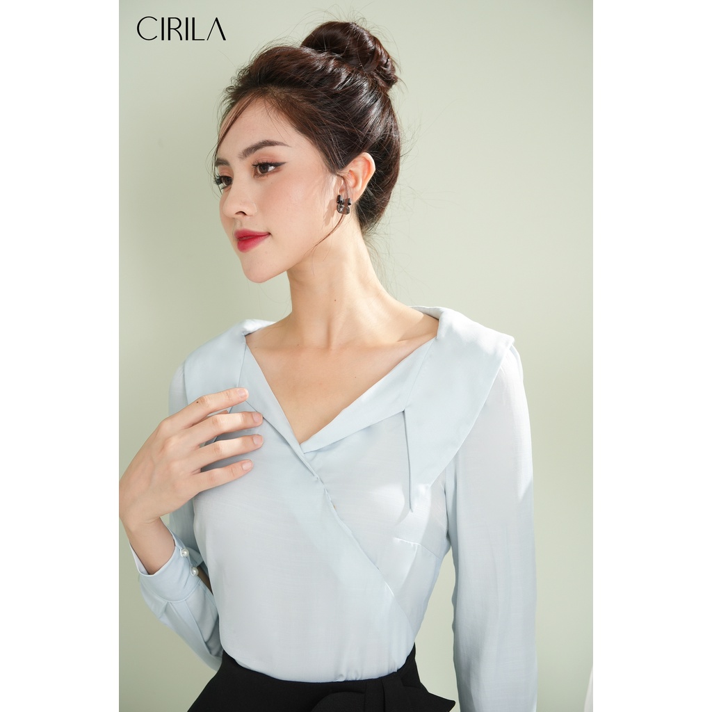 [Mã BMLT30 giảm đến 30K đơn 299K] Áo sơ mi cổ V cách điệu xanh pastel Peony [CIRILA BY RIMMY]