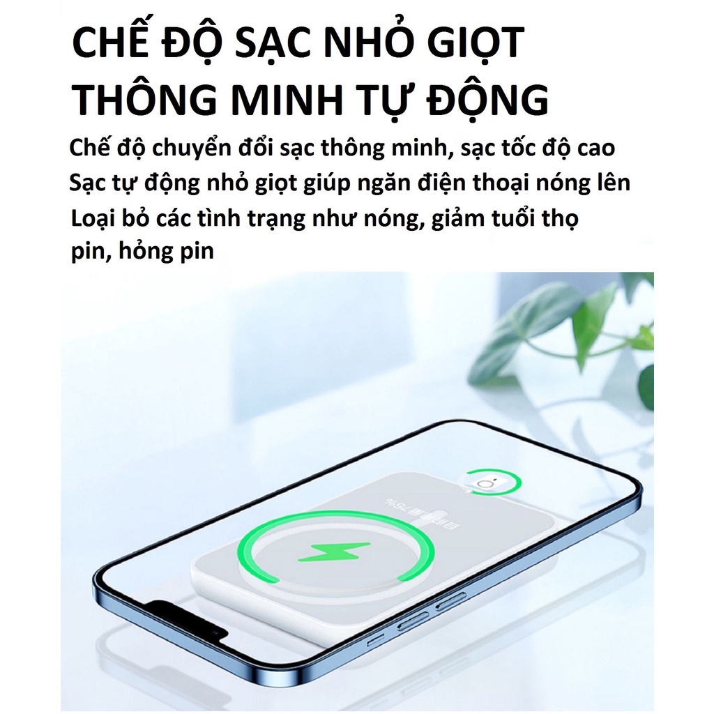 Sạc dự phòng không dây từ tính, Sạc dự phòng không dây sạc nhanh pin 5000/10000mah hỗ trợ cho Iphone12/13-17.kerhy