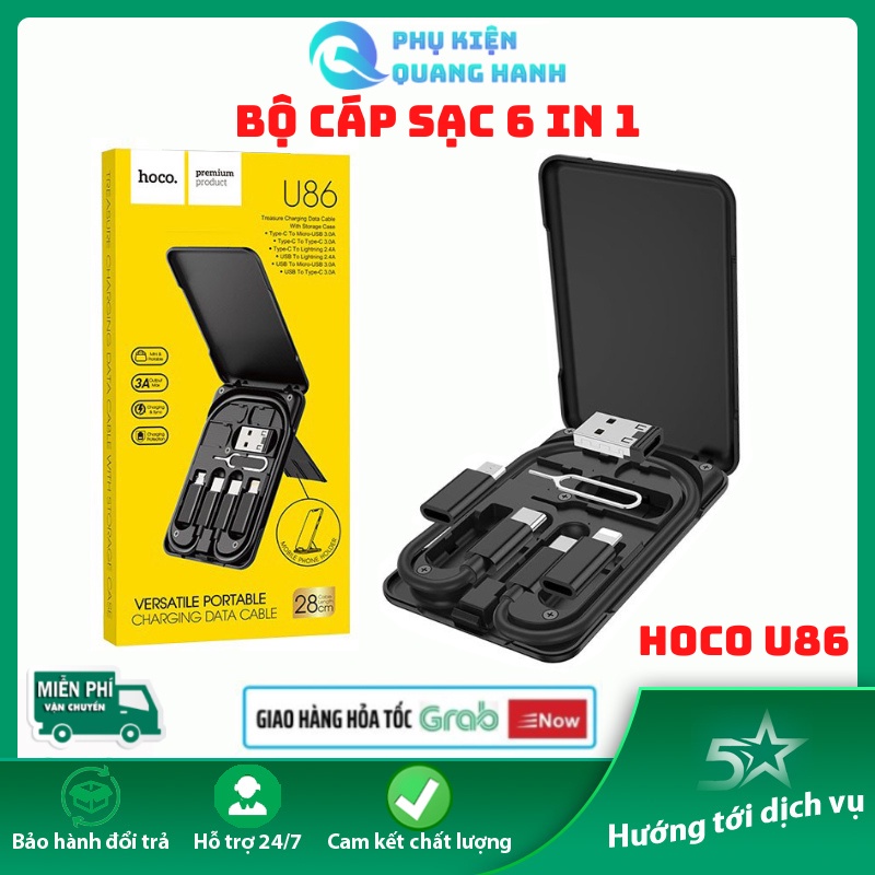 Cáp sạc đa năng 6 in 1 có tặng kèm hộp lưu trữ tiện dụng kiêm giá đỡ điện thoại Hoco U86