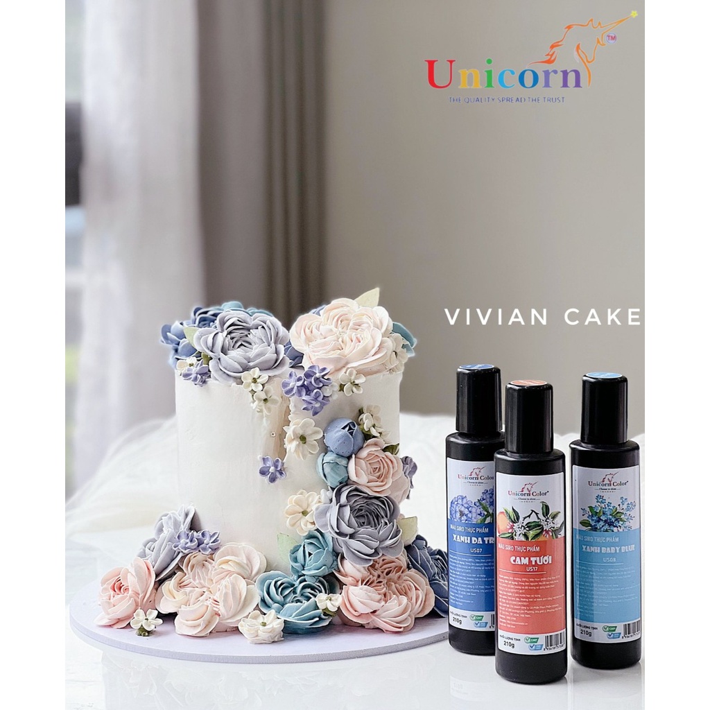 Màu siro thực phẩm Unicorn 24 màu  mua 7 màu tặng sách hướng dẫn.