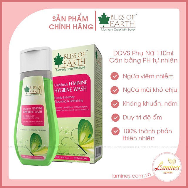 Dung Dịch Vệ Sinh Phụ Nữ, Giảm Viêm Nhiễm Phụ Khoa Bliss of Earth 110ml, 200ml