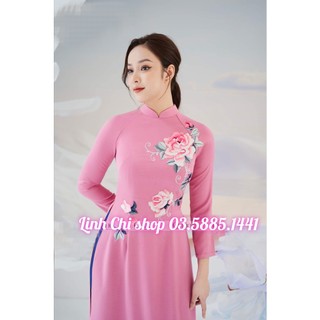 Áo dài thêu cao cấp 2023 hồng tây thi