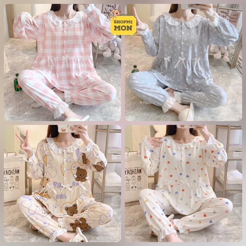 Shop Bầu Mẹ Mon - Đồ Bộ Bầu Đồ Bộ Mặc Nhà Sau Sinh Dài Tay Cho Con Bú Mẫu Bo Ống BabyDoll Thun Sữa Có Size Lớn