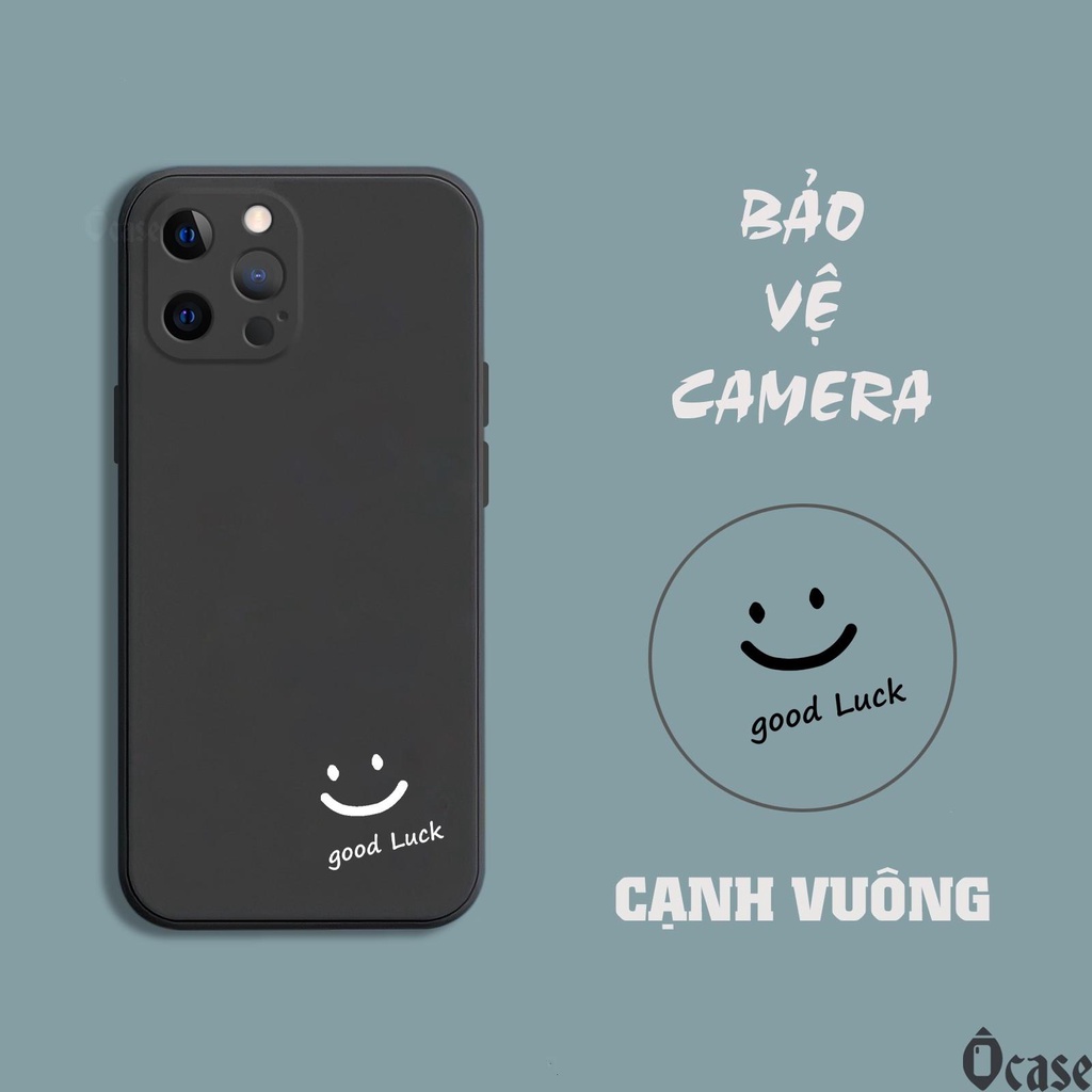 Ốp lưng iPhone 11 / 12 / 13 / 14 / mini  / Pro / Promax / Plus  in hình mặt cười may mắn cạnh vuông và bảo vệ camera