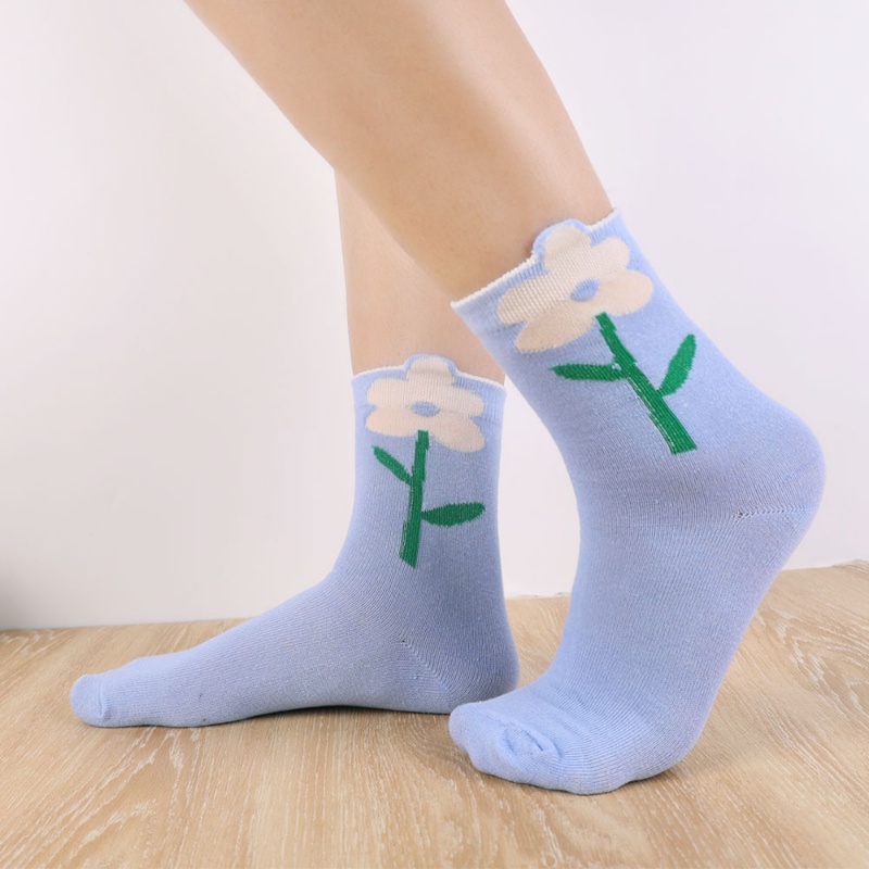 Vớ Cổ Trung Thoáng Khí In Họa Tiết Hoa Tulip Màu Sắc Ngọt Ngào Thời Trang Xuân Thu Cho Nữ