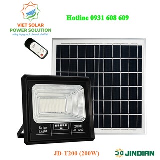 Đèn pha led năng lượng mặt trời jd-t200, công suất 200w, hàng chính hãng jindian, cao cấp, nhựa abs chống tia uv