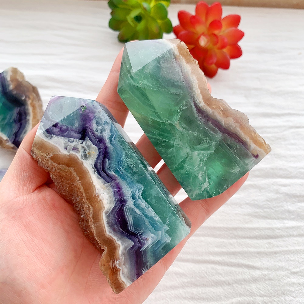 1 Đá Fluorite Tự Nhiên Hình Tháp Màu Cầu Vồng Dùng Trang Trí