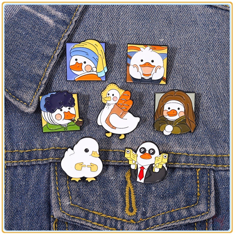 ★ Ghim Cài Áo Hình Vịt Nghệ Thuật Vui Nhộn ★ 1 Huy Hiệu Gài Áo Hình Tranh Van Gogh