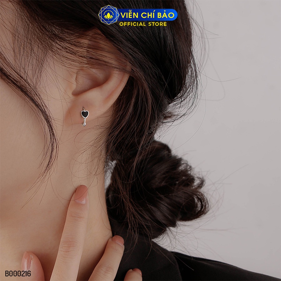 Bông tai bạc nữ tim đen- tròn đen chất liệu bạc 925 thời trang phụ kiện trang sức Viễn Chí Bảo B000216