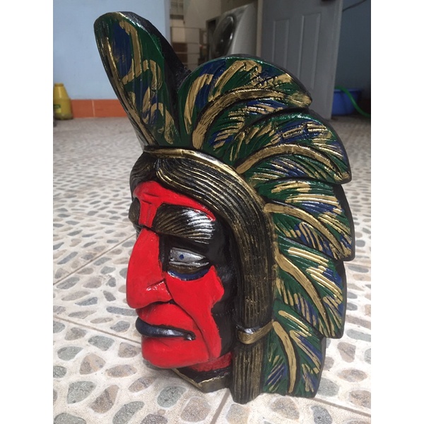 Mặt nạ trang trí treo tường hình thổ dân bằng gỗ