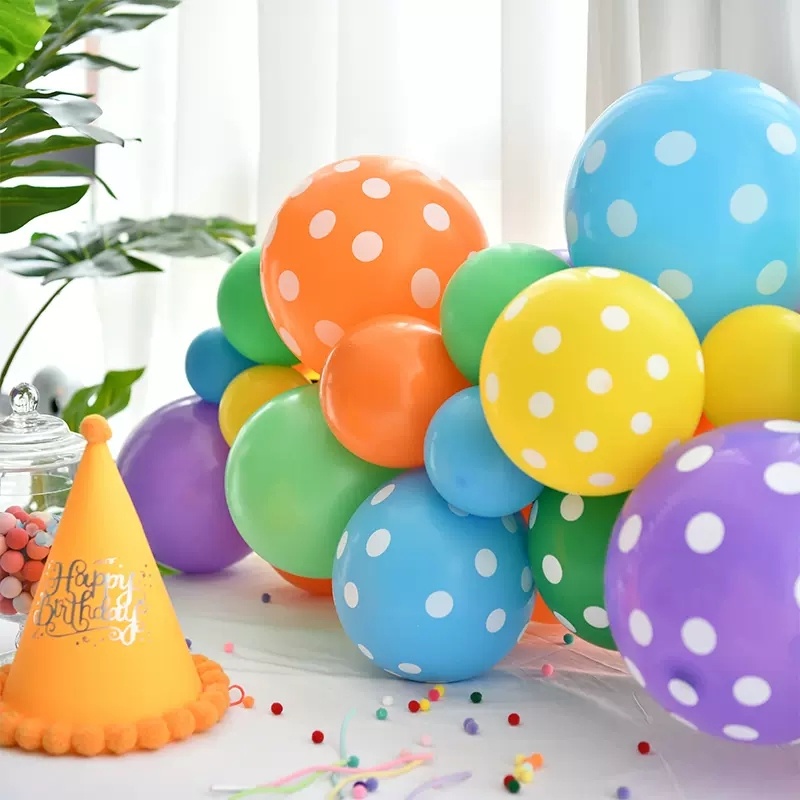 Set 10 Bong Bóng Cao Su Dày 12 Inch Họa Tiết Chấm Bi Nhiều Màu Sắc Trang Trí Tiệc Sinh Nhật Cho Bé