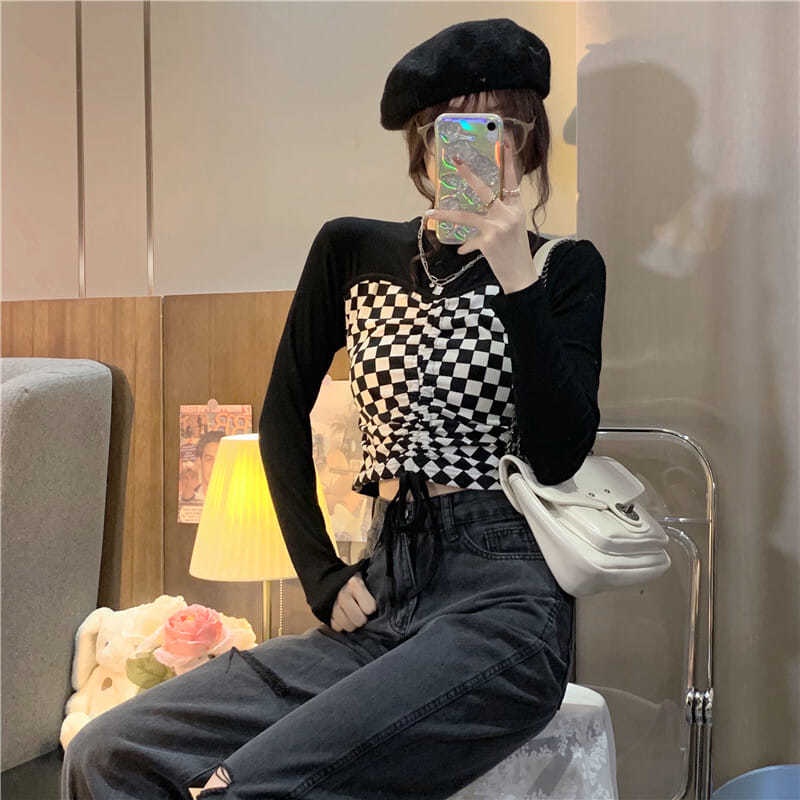 Áo Thun Dài Tay Phối Dây Rút Thời Trang Mùa Thu Đông Dành Cho Nữ