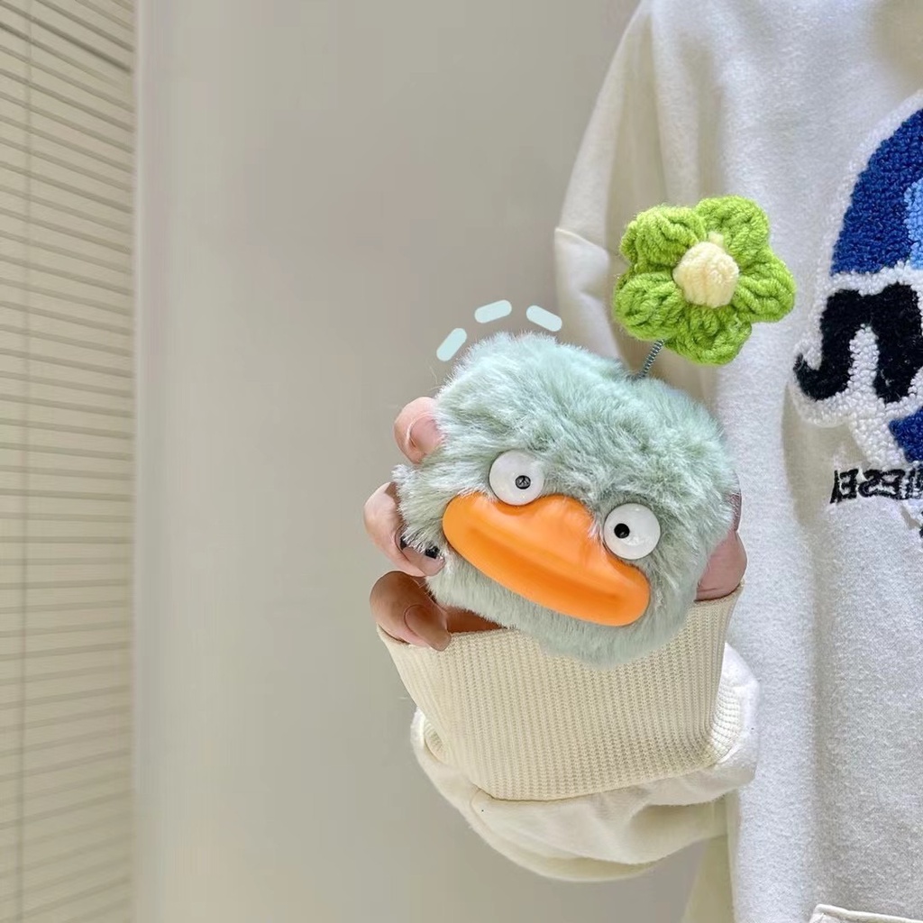 Vỏ Bảo Vệ Hộp Sạc Tai Nghe AirPods 1 / 2 / 3 / Pro / Pro2 Apple Không Dây Hình Vịt Và Hoa Dễ Thương Kèm Móc