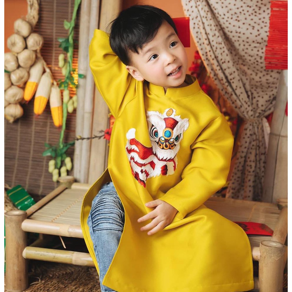 Áo dài cho bé trai  size 1 tuổi đến szie đại áo dài thêu lân