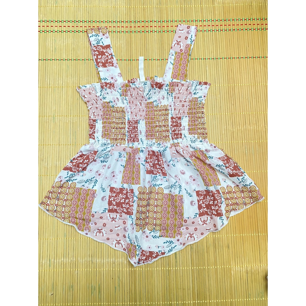 Áo bé gái vải họa tiết xinh, áo dây bản ngực viền day chun, hàng xuất khẩu liên hệ shop tư vấn size