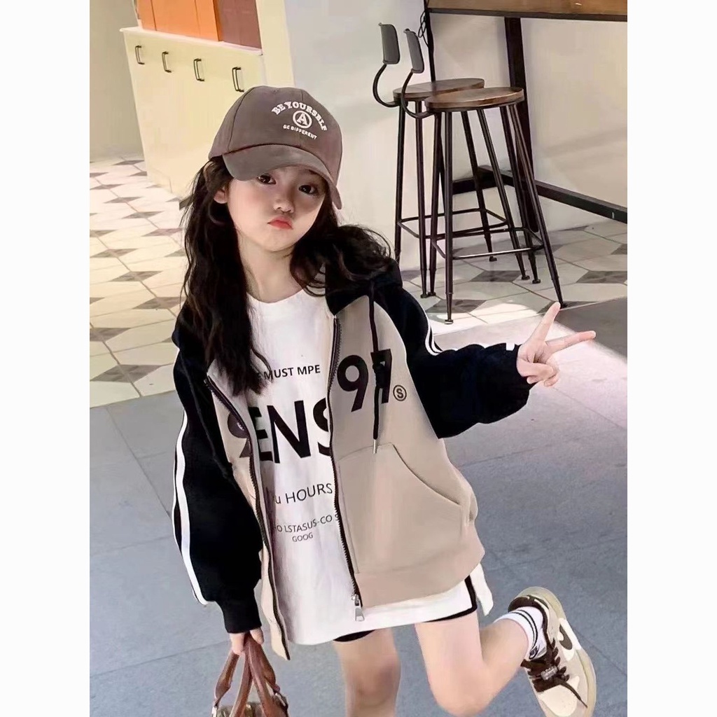 Áo Khoác hoodie Hai Lớp Màu Hồng Dễ Thương Thời Trang Thu Đông 2022 Cho Bé Gái 9 Tuổi