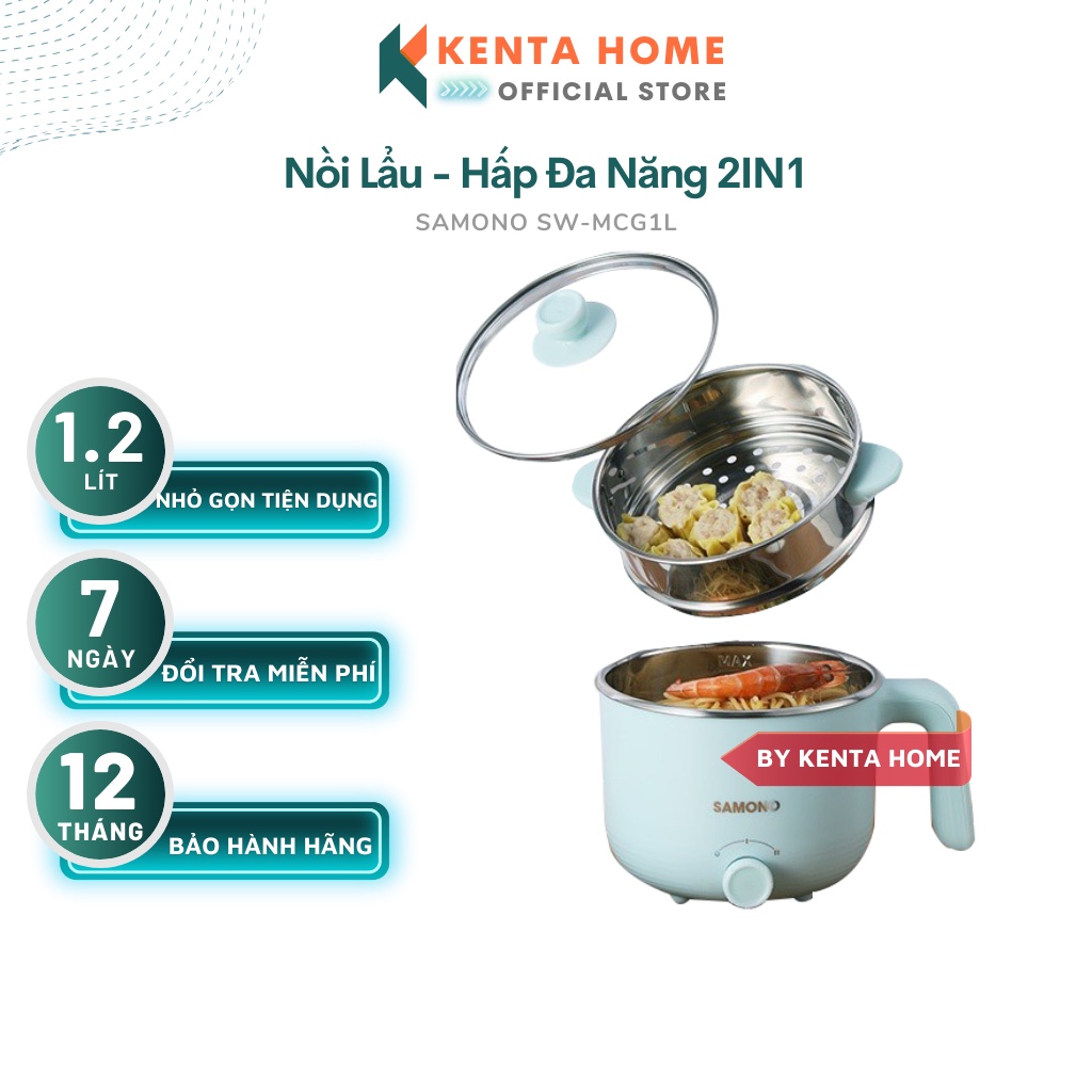 Nồi điện đa năng SAMONO SW - DG01 dung tích 1.2L có xửng hấp nấu lẩu hấp rau nấu chè tùy thích - Bảo hành 12 tháng
