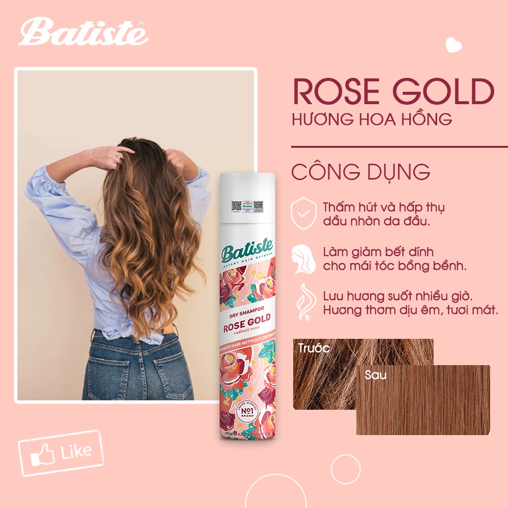 Dầu Gội Khô Batiste Dry Shampoo 200ml Hết Ngứa, Hết Bết Dính Tóc Bồng Bềnh Tức Thì