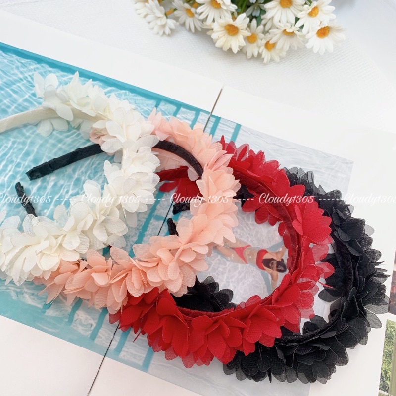 Cài tóc/Bờm tóc hoa voan mini full viền dễ thương