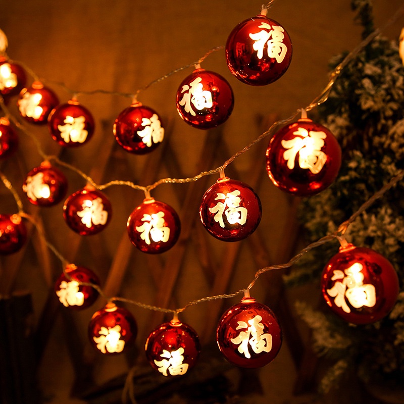 Dây Đèn Led Hình Quả Bóng Tròn Màu Đỏ Phong Cách Trung Hoa Độc Đáo Trang Trí Nhà Cửa / Lễ Hội