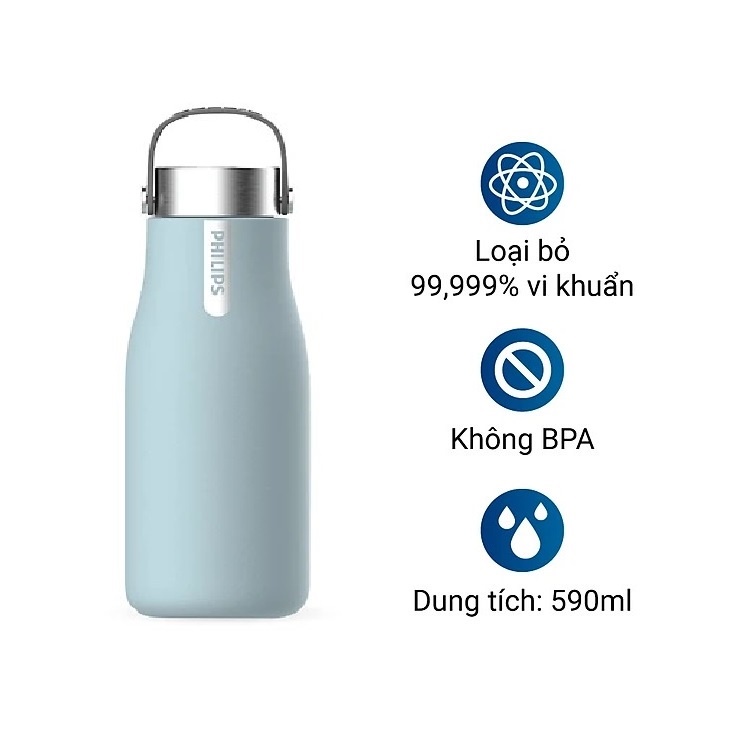 Bình giữ nhiệt thông minh UV Led Philips AWP2788BL/97 - Xanh dương