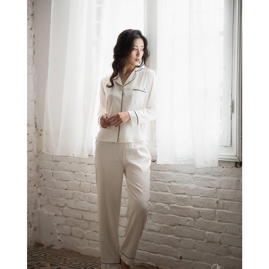 Set pyjamas basic lụa cao cấp áo dài tay quần dài thoải mái, lịch sự