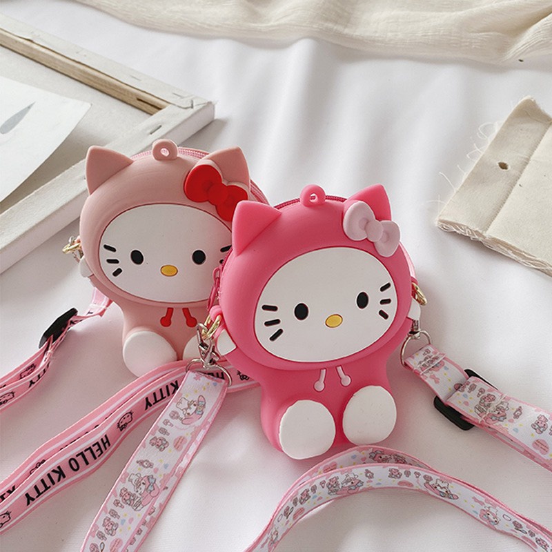 Túi xách đeo chéo silicon hình mèo kitty thời trang dễ thương