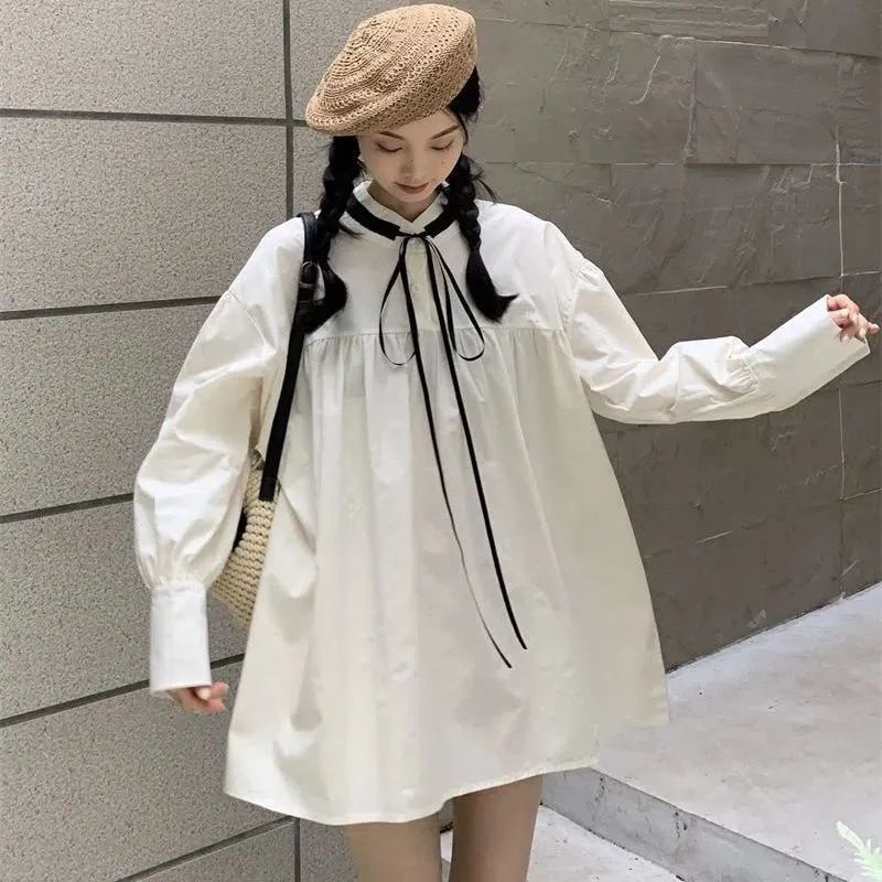 Đầm Búp Bê Tay Dài Cột Dây Dễ Thương Xinh Xắn Dành Cho Nữ