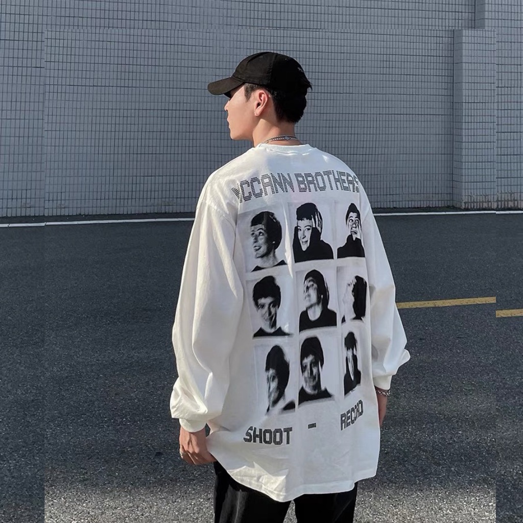 Áo sweater unisex MCCANN BROTHER, áo longtee dài tay họa tiết mặt người form rộng XESINU