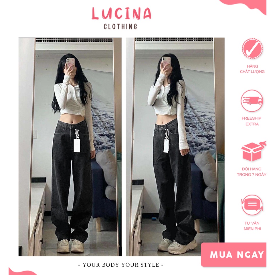 Quần bò nữ ống rộng cạp cao, quần JEAN unisex ống rộng lưng cao màu đen khói form suông baggy ống đứng chất đẹp JNI01