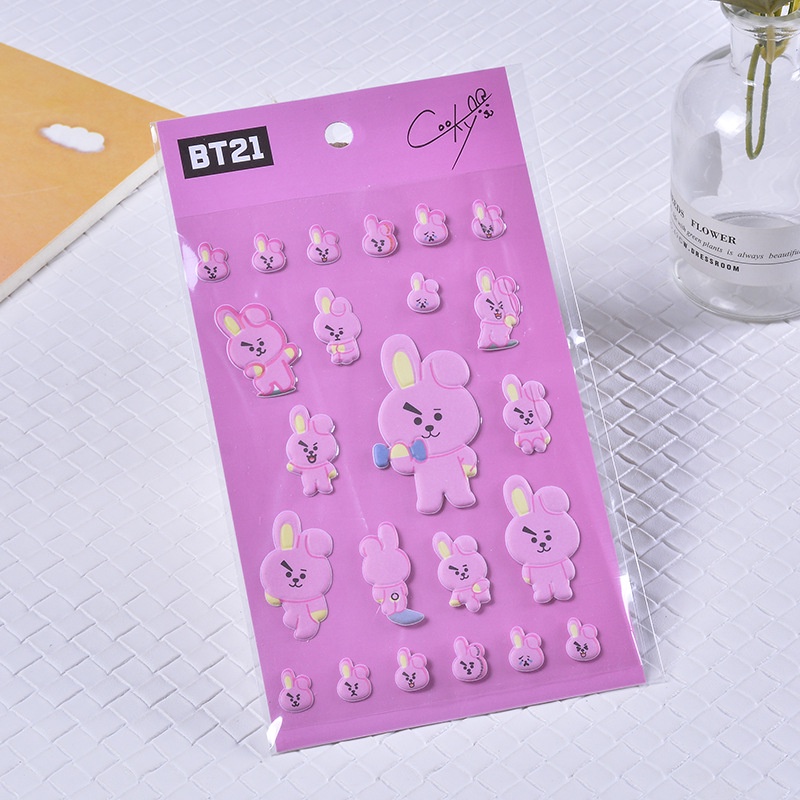Miếng Dán PVC 3D Chống Nước Hình BTS BT21 Dễ Thương Trang Trí Sổ Tay DIY