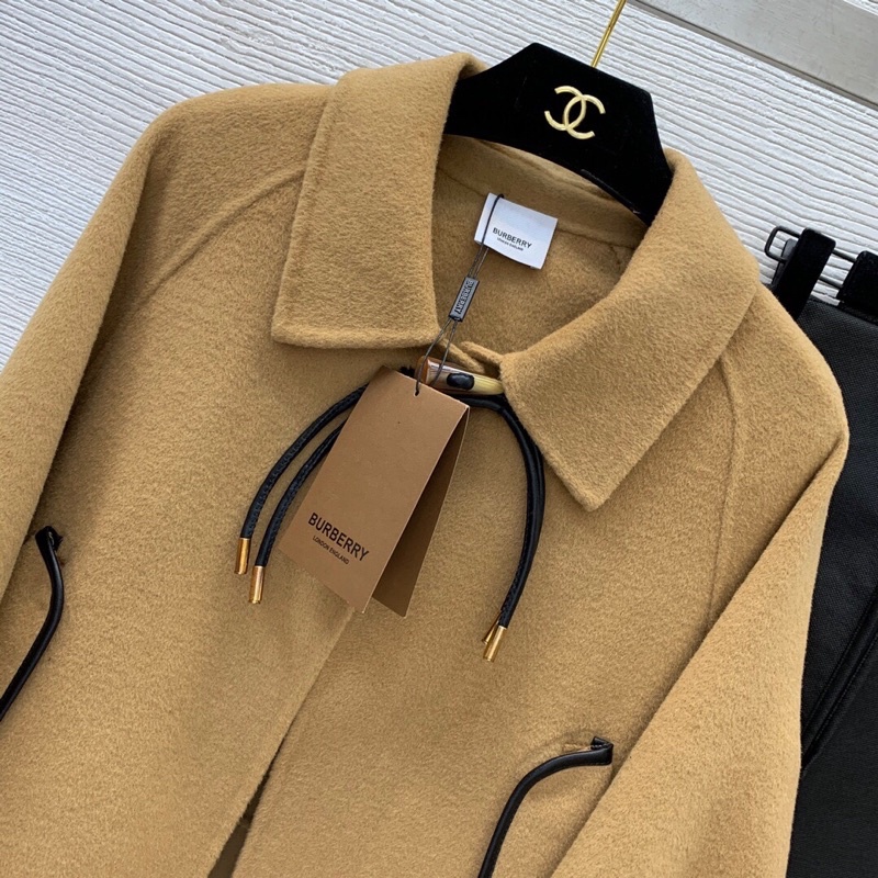 Áo khoác cánh dơi, áo khoác len dáng ngắn viền da Burberry BBR cao cấp