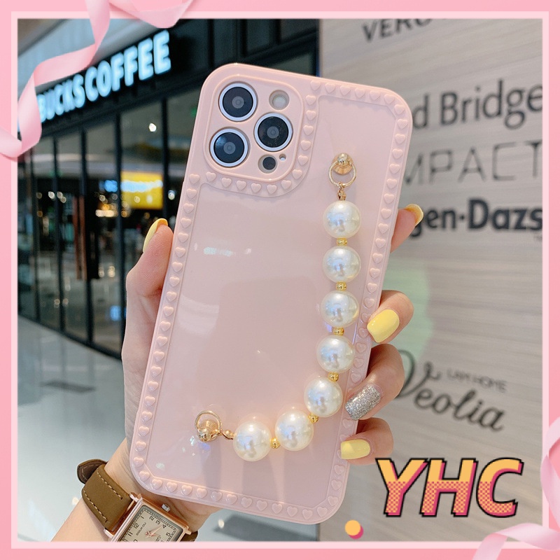 Ốp Điện Thoại TPU Màu Trơn Có Dây Đeo Chuỗi Hạt Cho iPhone 6s 6splus 7 7plus 8 8plus X XS XSMAX 11 12 Pro Max Plus Promax-020