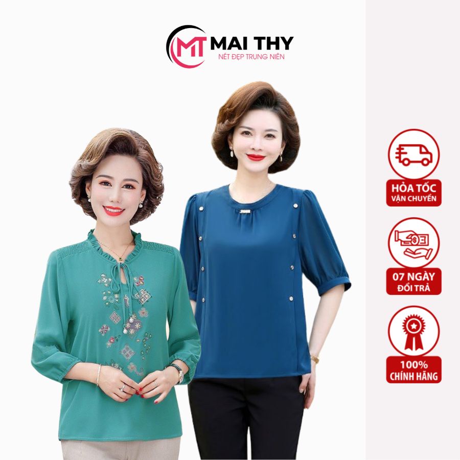 Áo Sơ Mi Trung Niên MAI THY Tặng Mẹ, Chất Voan Cổ Bèo Cách Điệu Lịch Sự | Thời Trang Trung Niên U50