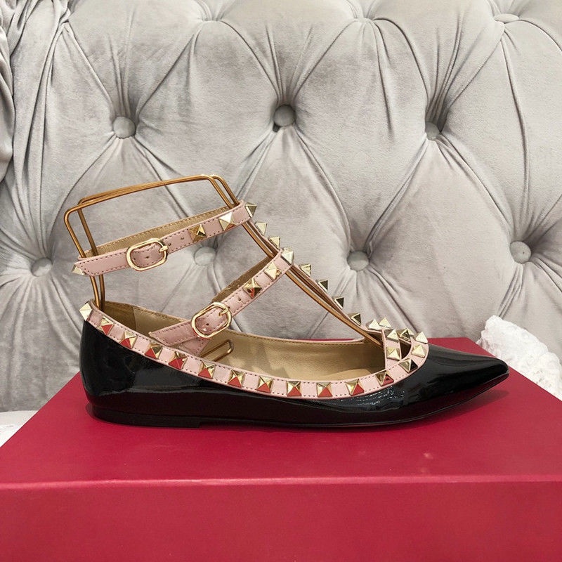 ZU43 VALENTINO flat shoes for women 2022 New Warren rivet ballet flat Roman shoes