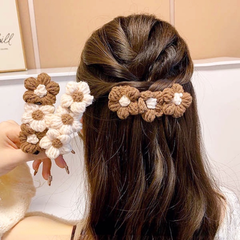 Kẹp Tóc Hoa Lớn Đan Len Màu Tương Phản Phong Cách Hàn Quốc Thời Trang Cho Nữ