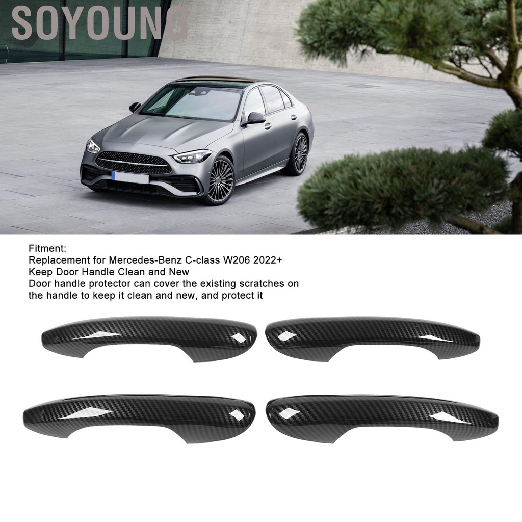 Soyoung Car Exterior Door Handle Cover Carbon Fiber Style Replacement for Mercedes‑Benz C‑class W206 2022 and Up