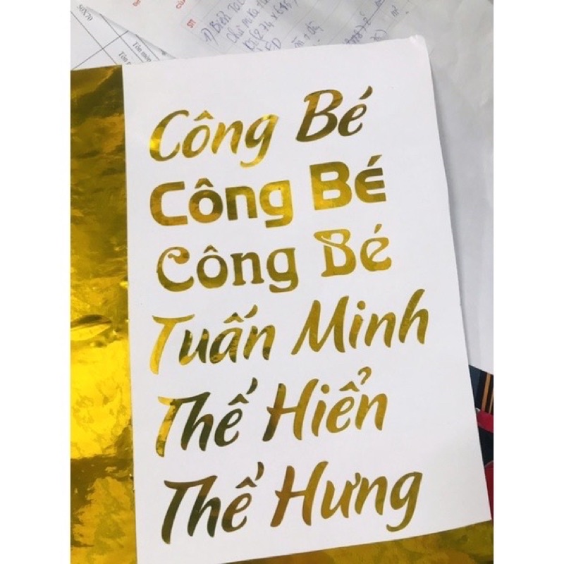 . tem dán xe vàng gương ánh kim theo tên . tem theo yêu cầu ,vàng gold,crom