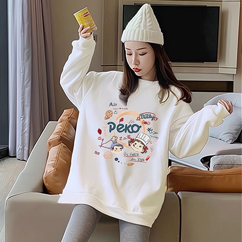 Aphrod Áo Hoodie Nhung Tay Dài Dáng Rộng In Hình Dễ Thương Cỡ Lớn Cho Nữ