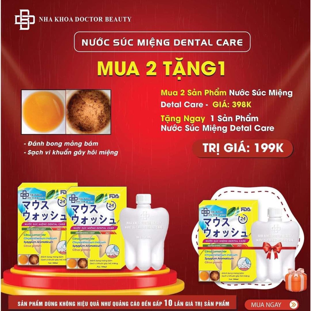 Nước súc miệng DENTAL CARE, thơm miệng, trắng răng, không còn hôi miệng + tặng Kem chống nắng Đông trùng hạ thảo